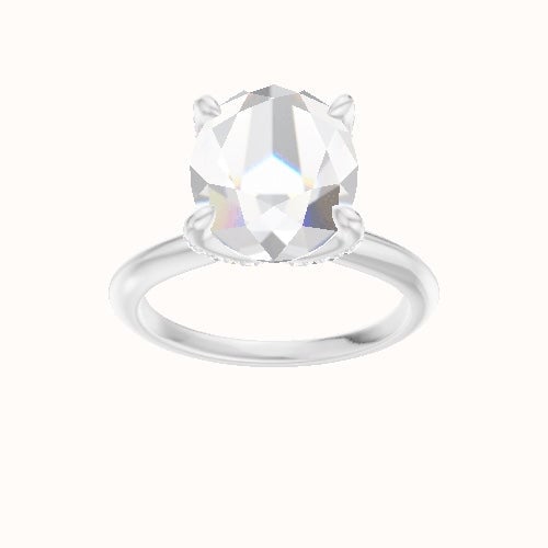 Beveled Solitaire Engagement Ring With Pave Petal Four Prong Head