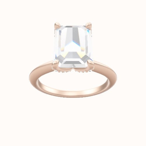 Beveled Solitaire Engagement Ring With Pave Petal Four Prong Head