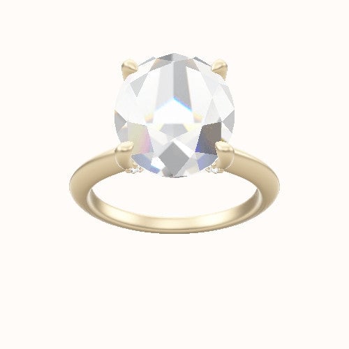 Beveled Solitaire Engagement Ring With Pave V Prong Head