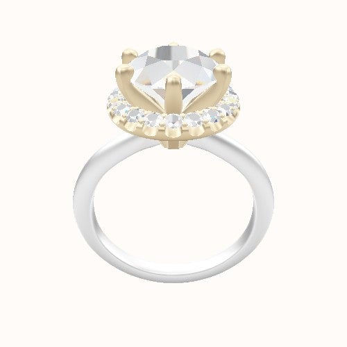Beveled Solitaire Engagement Ring With Six Prong Halo Head