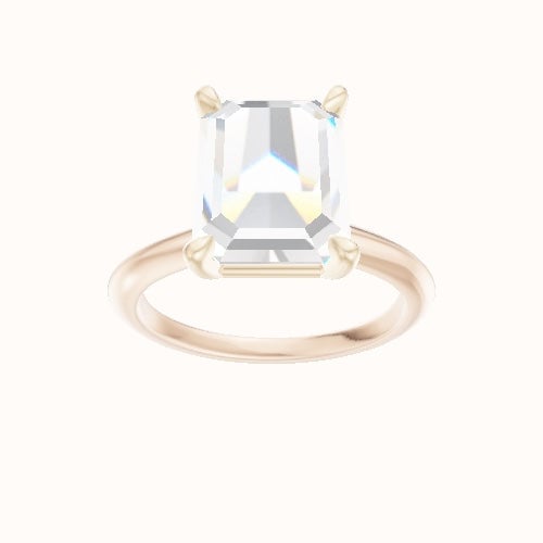 Beveled Solitaire Engagement Ring With Standard Four Prong Head and Matching Band