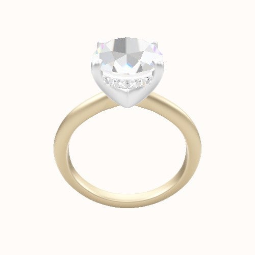 Beveled Solitaire Engagement Ring With V Prong with Hidden Halo Head