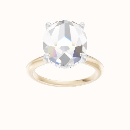 Beveled Solitaire Engagement Ring With V Prong with Hidden Halo Head