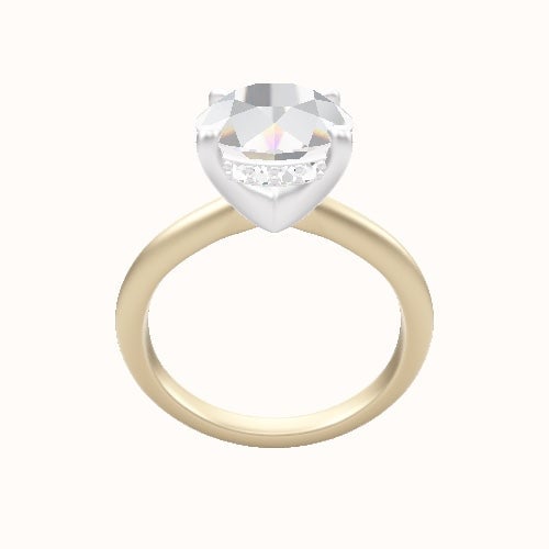Beveled Solitaire Engagement Ring With V Prong with Hidden Halo Head