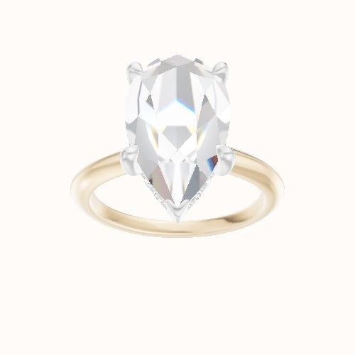 Beveled Solitaire Engagement Ring With V Prong with Hidden Halo Head