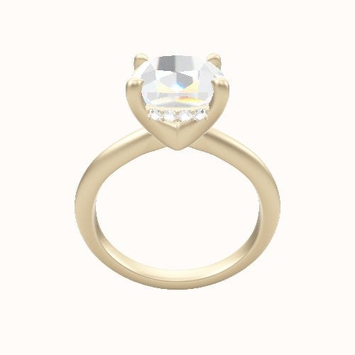 Beveled Solitaire Engagement Ring With V Prong with Hidden Halo Head