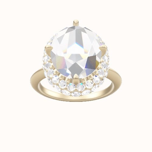 Beveled Solitaire Engagement Ring With Waterfall Halo Head