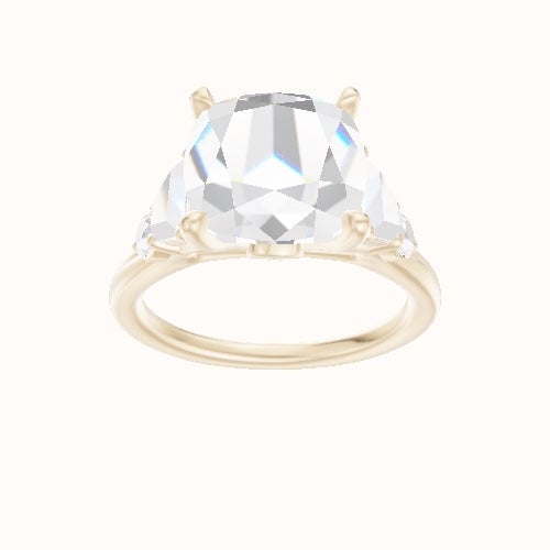 Cathedral Band Trapezoid & Round Sidestones Engagement Ring With Accent Diamond Head