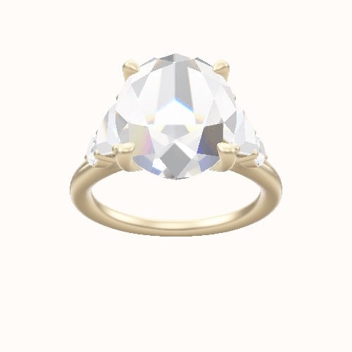 Cathedral Band Trapezoid & Round Sidestones Engagement Ring With Four Prong Head and Matching Band