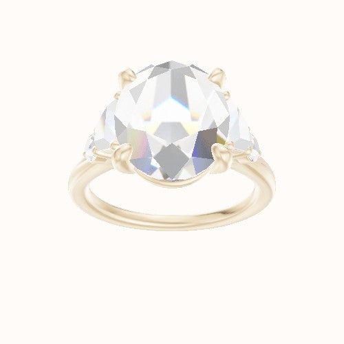 Cathedral Band Trapezoid & Round Sidestones Engagement Ring With Low Set Four Prong Head and Matching Band