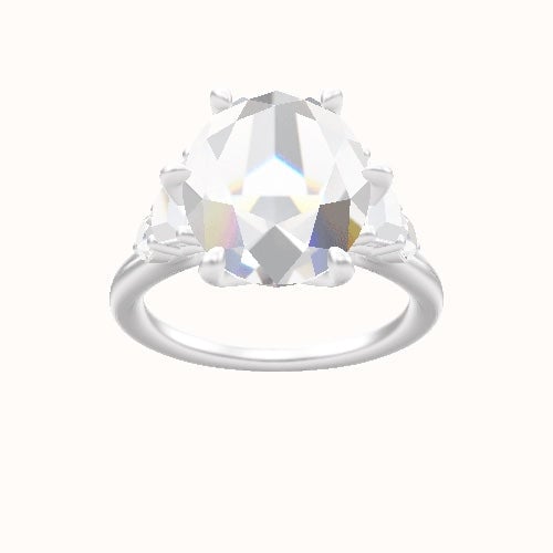 Cathedral Band Trapezoid & Round Sidestones Engagement Ring With Petal Six Prong Head