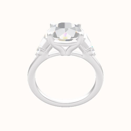 Cathedral Band Trapezoid & Round Sidestones Engagement Ring With Standard Four Prong Head