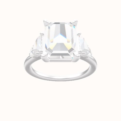 Cathedral Band Trapezoid & Round Sidestones Engagement Ring With Standard Four Prong Head