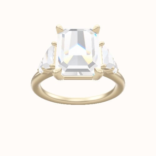 Cathedral Band Trapezoid & Round Sidestones Engagement Ring With Standard Four Prong Head