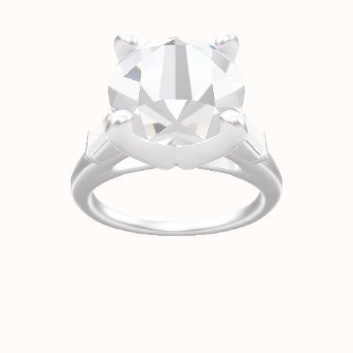 Cathedral Band with Baguette Sidestones Engagement Ring With Classic Four Prong Head