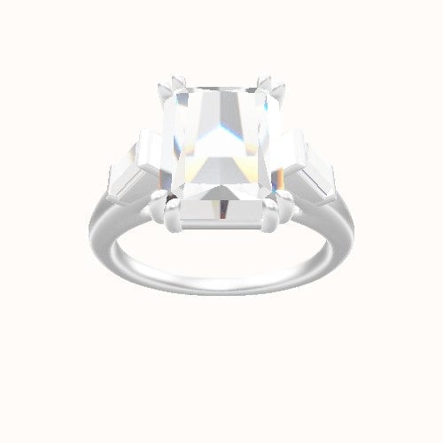 Cathedral Band with Baguette Sidestones Engagement Ring With Double Prongs Head