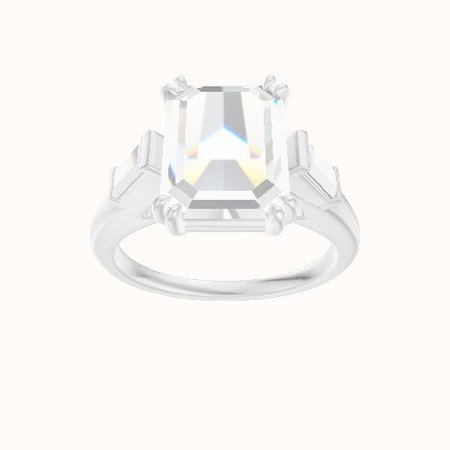 Cathedral Band with Baguette Sidestones Engagement Ring With Double Prongs Head