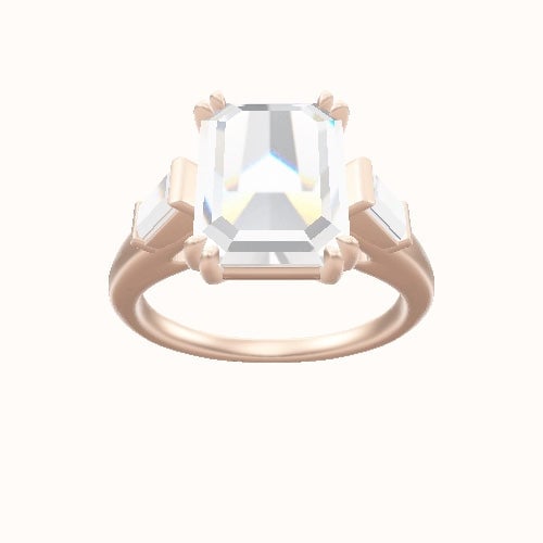 Cathedral Band with Baguette Sidestones Engagement Ring With Double Prongs Head