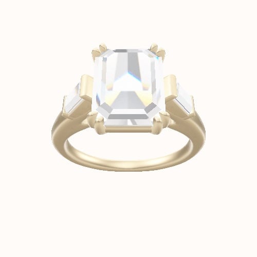 Cathedral Band with Baguette Sidestones Engagement Ring With Double Prongs Head and Matching Band
