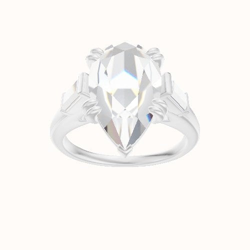 Cathedral Band with Baguette Sidestones Engagement Ring With Double Prongs Head
