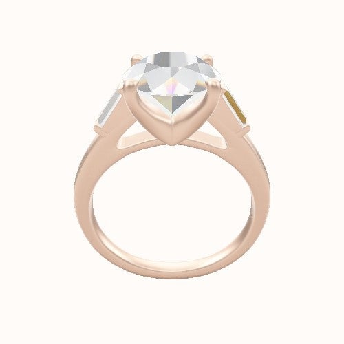 Cathedral Band with Baguette Sidestones Engagement Ring With Four Prong Head