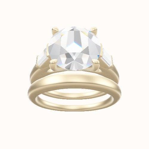 Cathedral Band with Baguette Sidestones Engagement Ring With Four Prong Head and Matching Band