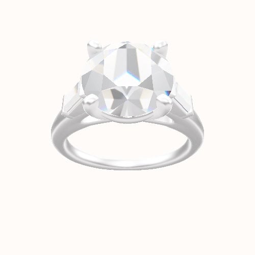 Cathedral Band with Baguette Sidestones Engagement Ring With High Set Four Prong Head