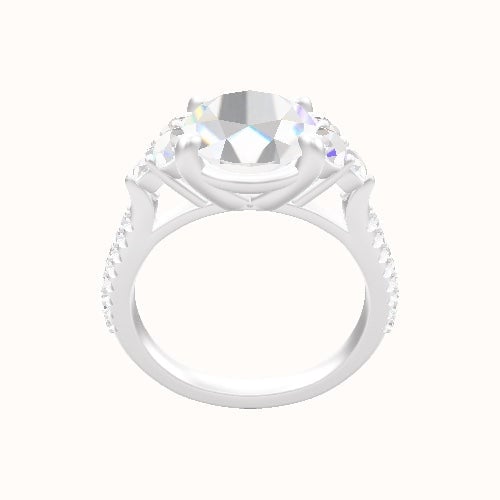 Cathedral Band with Baguette Sidestones Engagement Ring With Low Set Four Prong Head