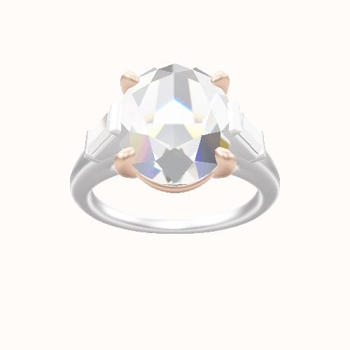 Cathedral Band with Baguette Sidestones Engagement Ring With Low Set Four Prong Head
