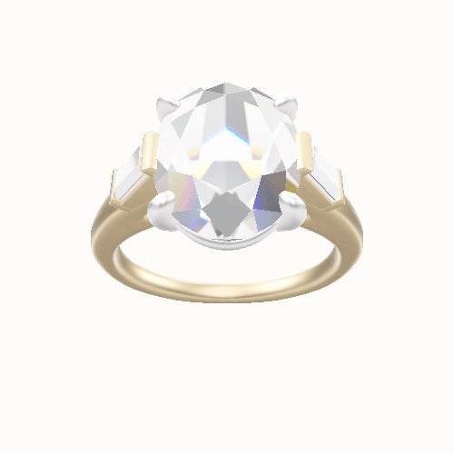 Cathedral Band with Baguette Sidestones Engagement Ring With Low Set Four Prong Head