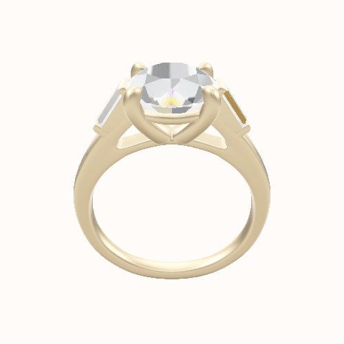 Cathedral Band with Baguette Sidestones Engagement Ring With Low Set Four Prong Head