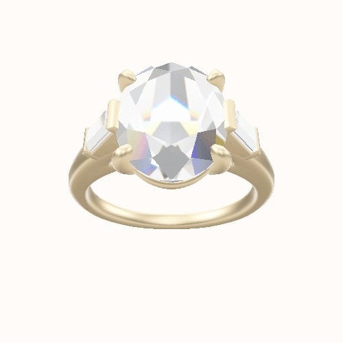 Cathedral Band with Baguette Sidestones Engagement Ring With Low Set Four Prong Head