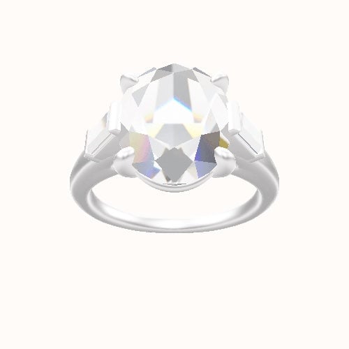 Cathedral Band with Baguette Sidestones Engagement Ring With Low Set Four Prong Head