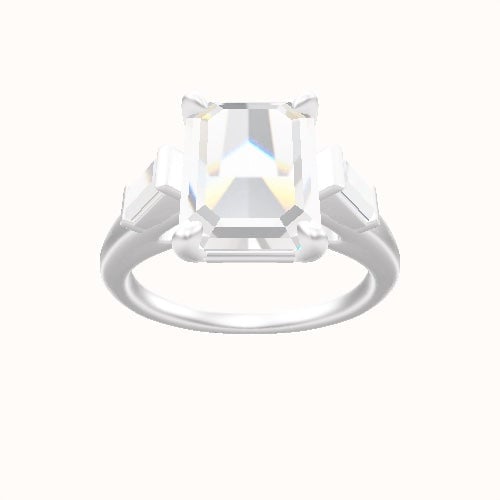 Cathedral Band with Baguette Sidestones Engagement Ring With Low Set Four Prong Head