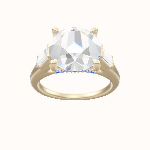 Cathedral Band with Baguette Sidestones Engagement Ring With Pave V Prong Head
