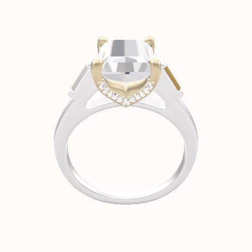 Cathedral Band with Baguette Sidestones Engagement Ring With Pave V Prong Head