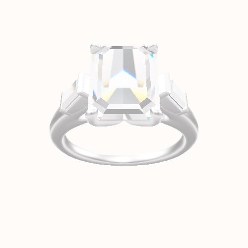 Cathedral Band with Baguette Sidestones Engagement Ring With Petal Four Prong Head
