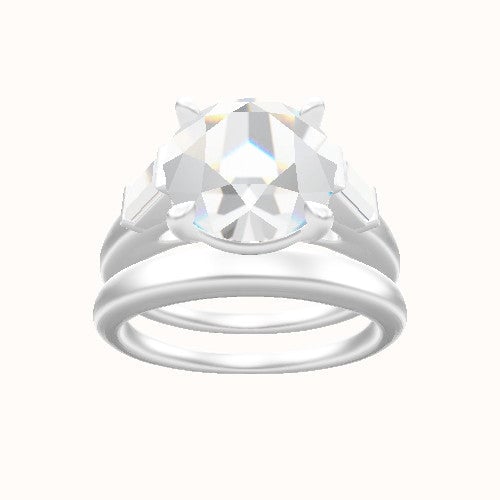 Cathedral Band with Baguette Sidestones Engagement Ring With Standard Four Prong Head and Matching Band