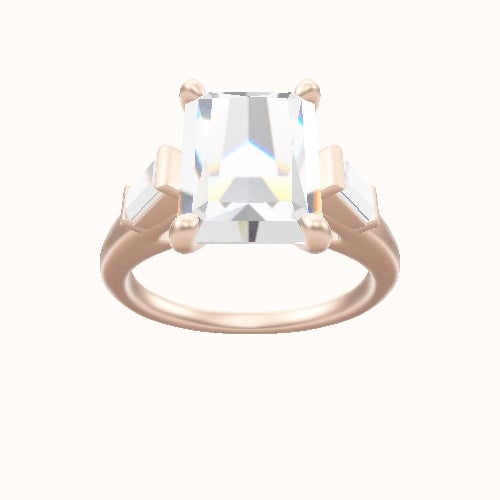 Cathedral Band with Baguette Sidestones Engagement Ring With X Gallery Head and Matching Band