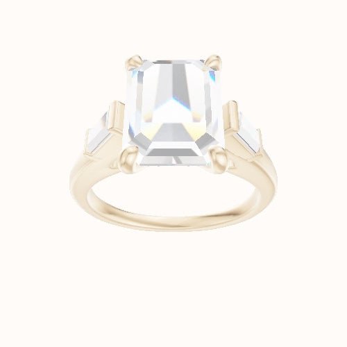 Cathedral Band with Baguette Sidestones Engagement Ring With X Gallery Head and Matching Band