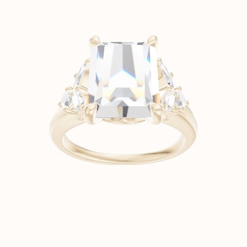 Cathedral Band with Marquise & Round Diamond Sidestones Engagement Ring With Crown Four Prong w. Surprise Diamond Head