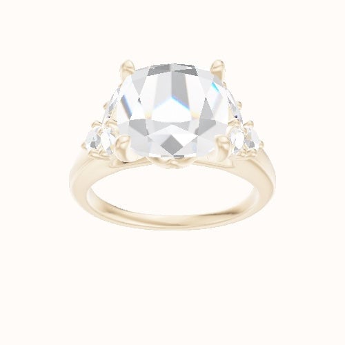 Cathedral Band with Marquise & Round Diamond Sidestones Engagement Ring With Crown Four Prong w. Surprise Diamond Head