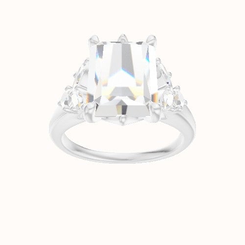 Cathedral Band with Marquise & Round Diamond Sidestones Engagement Ring With Crown Six Prong w. accent Diamond Head