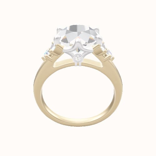 Cathedral Band with Marquise & Round Diamond Sidestones Engagement Ring With Crown Six Prong w. accent Diamond Head