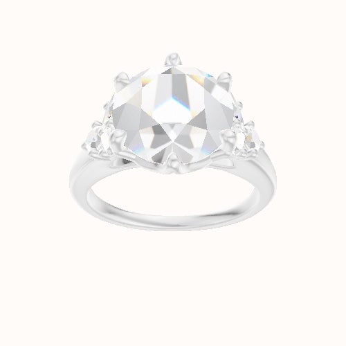 Cathedral Band with Marquise & Round Diamond Sidestones Engagement Ring With Crown Six Prong w. accent Diamond Head
