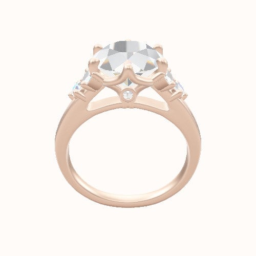 Cathedral Band with Marquise & Round Diamond Sidestones Engagement Ring With Crown Six Prong w. accent Diamond Head