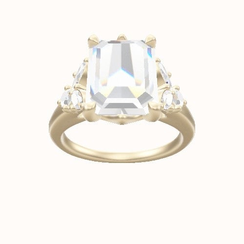 Cathedral Band with Marquise & Round Diamond Sidestones Engagement Ring With Crown Six Prong w. accent Diamond Head