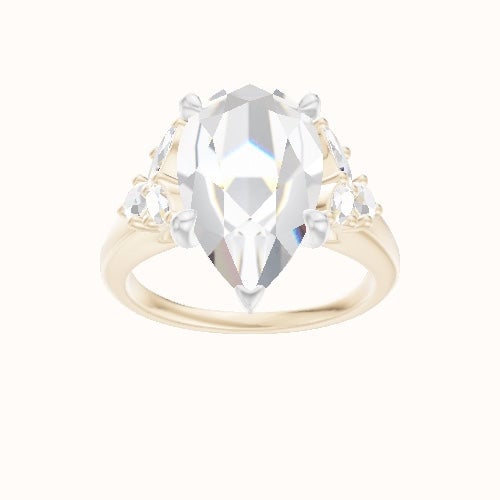 Cathedral Band with Marquise & Round Diamond Sidestones Engagement Ring With Four Prong Head