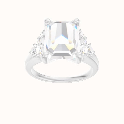 Cathedral Band with Marquise & Round Diamond Sidestones Engagement Ring With Four Prong Head