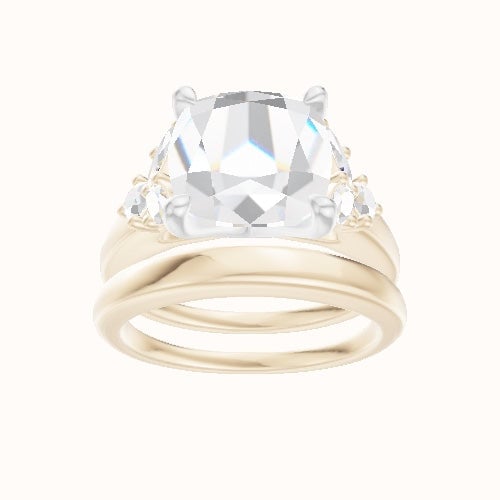 Cathedral Band with Marquise & Round Diamond Sidestones Engagement Ring With Four Prong Head and Matching Band